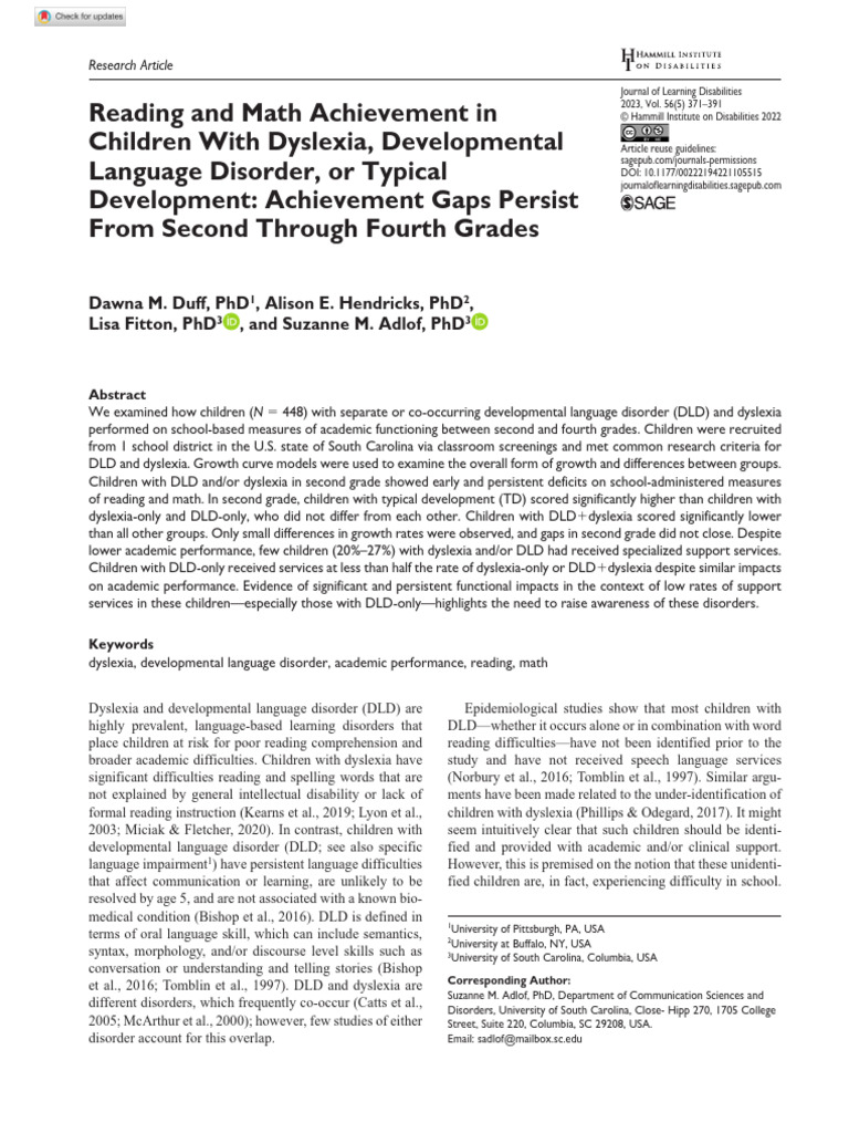 Dyslexia and DLD: Academic Achievement Gaps | PDF | Dyslexia | Learning ...
