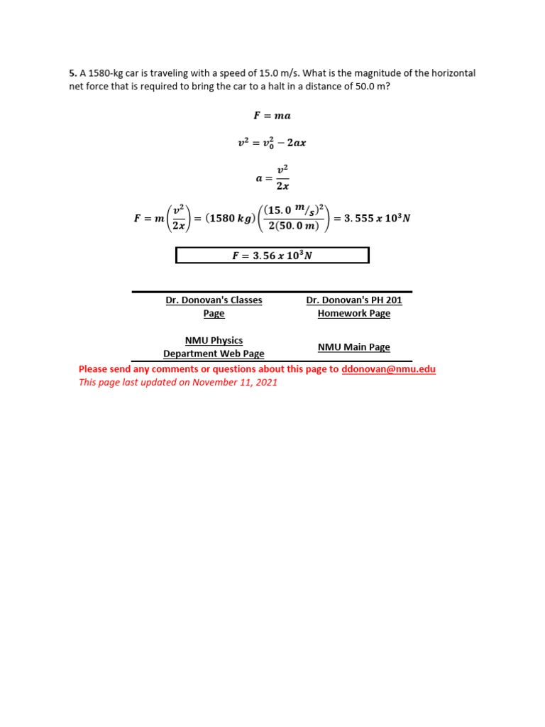 Car Stopping Force Calculation | PDF