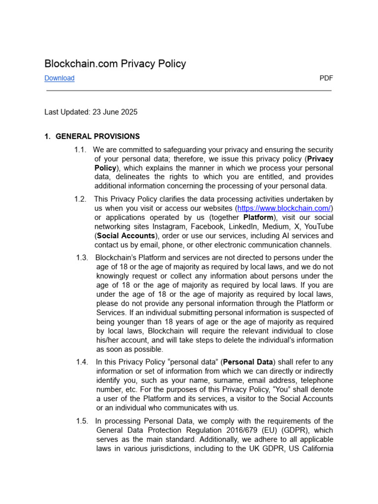 Blockchain.com Privacy Policy Overview | PDF | Identity Document ...