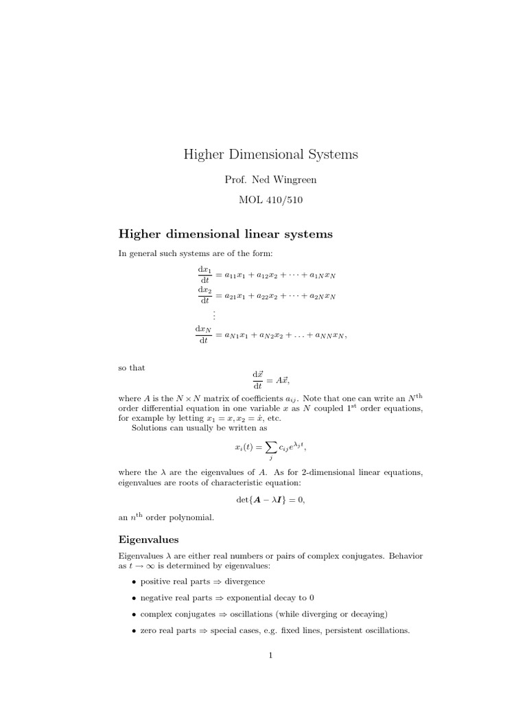 Higher Dimensional Linear & Nonlinear Systems | PDF | Eigenvalues And ...