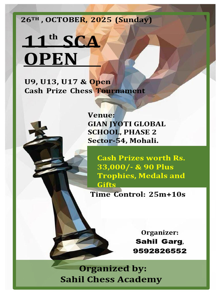 SCA 11th Open Chess Tournament 2025 | PDF | Chess | Traditional Board Games
