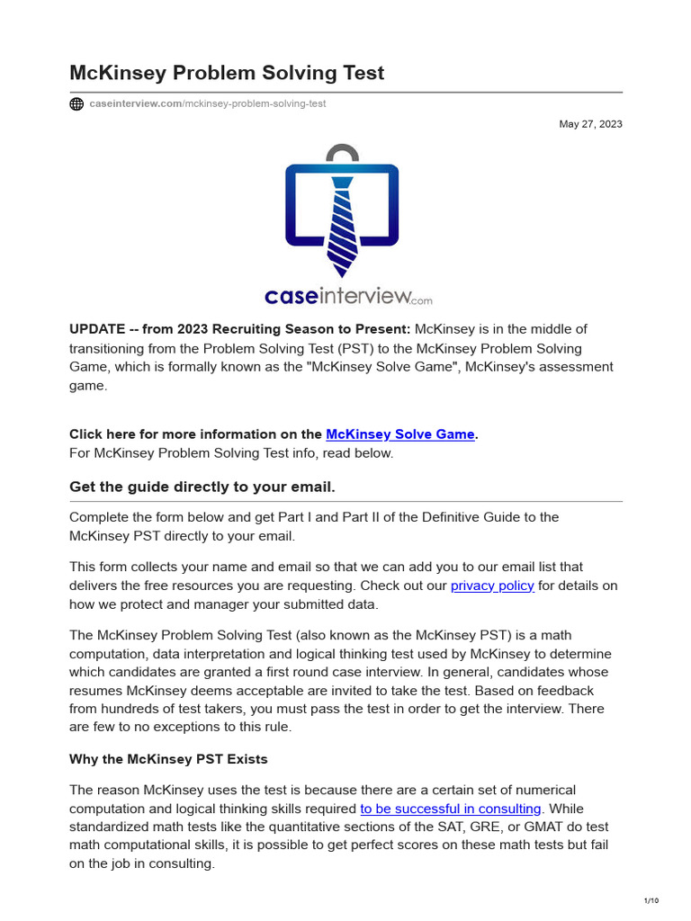 McKinsey Problem Solving Test Guide | PDF | Graduate Record ...