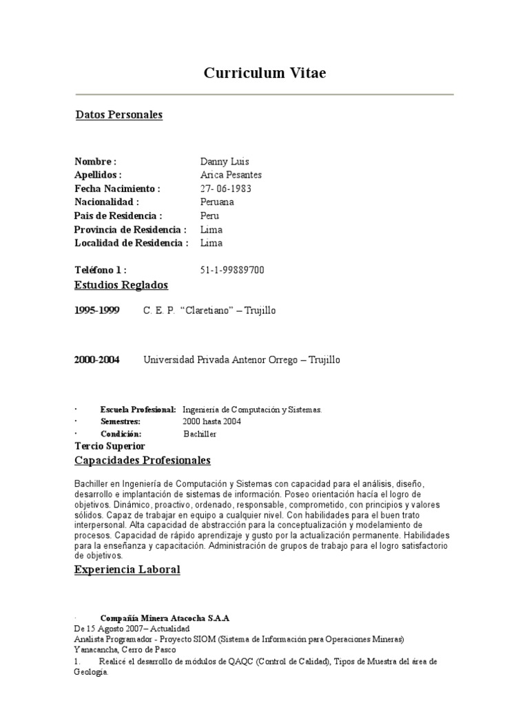 modelos de curriculum vitae 2015 lima peru