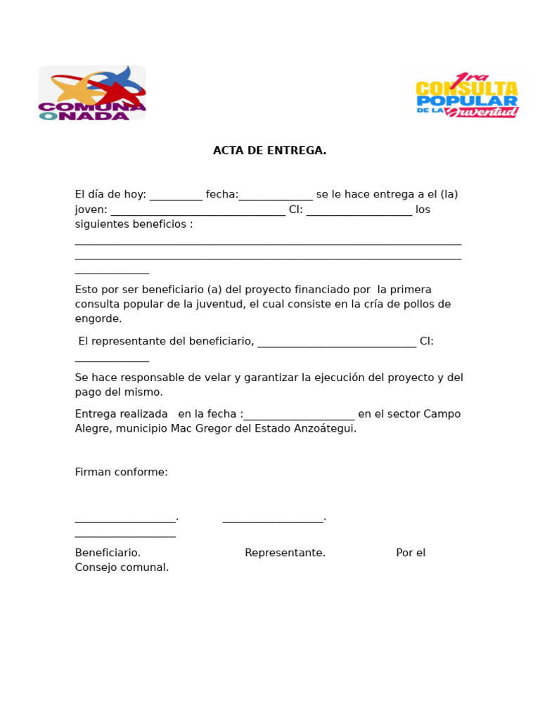 Acta de Entrega de Beneficios Juveniles | PDF