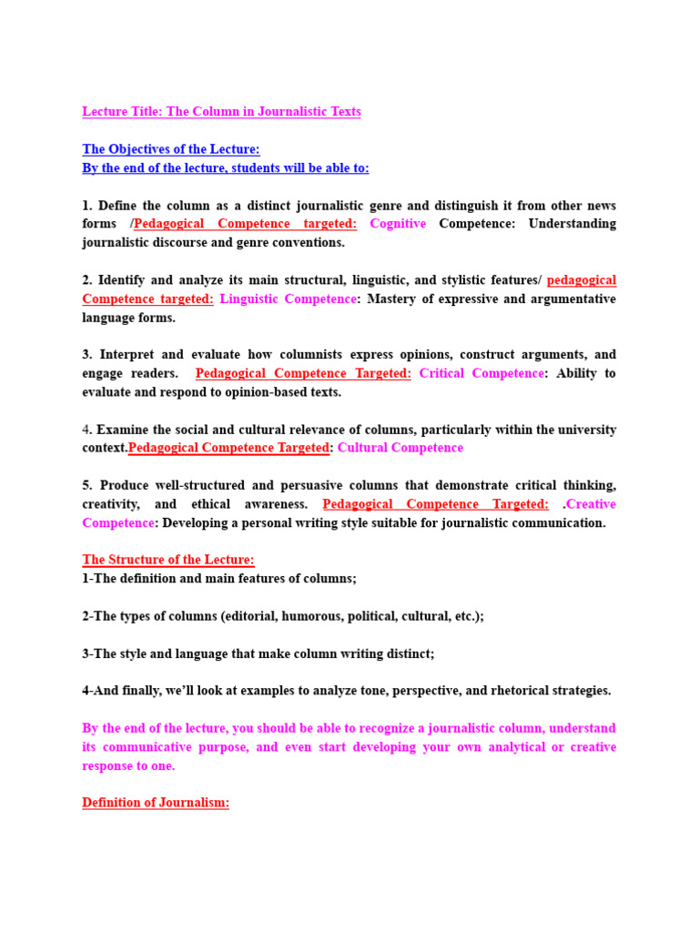 Understanding Journalistic Columns | PDF | Journalism | Narrative
