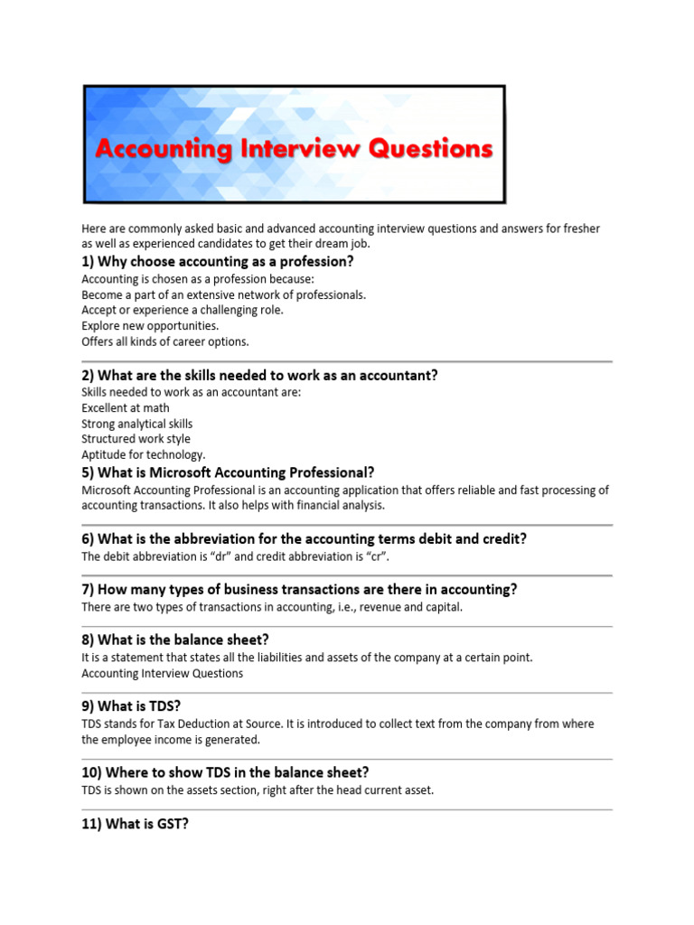 Accounting Interview Questions & Answers | PDF | Debits And Credits ...