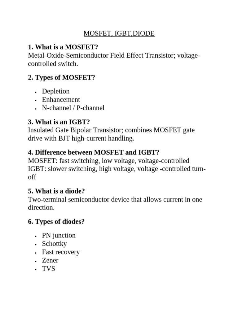 MOSFET, IGBT, and Diode Overview | PDF | Mosfet | Field Effect Transistor
