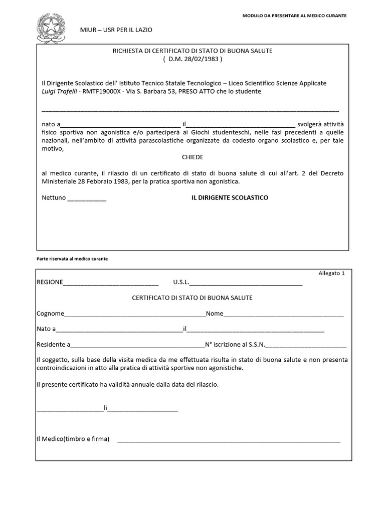 Mod. Certificato Medico | PDF