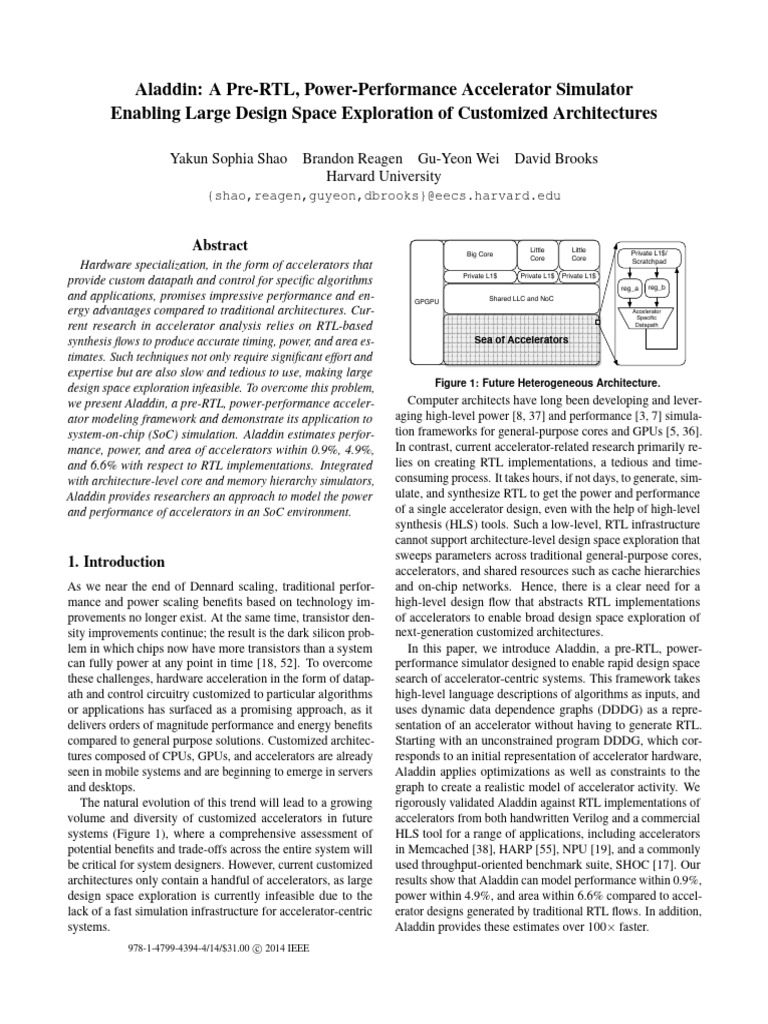 Aladdin A Pre-RTL Power-Performance Accelerator Simulator Enabling ...