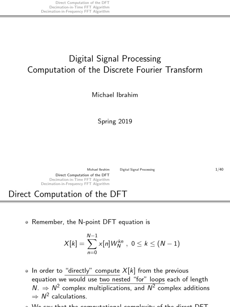DFT Computation and FFT Algorithms | PDF | Discrete Fourier Transform ...
