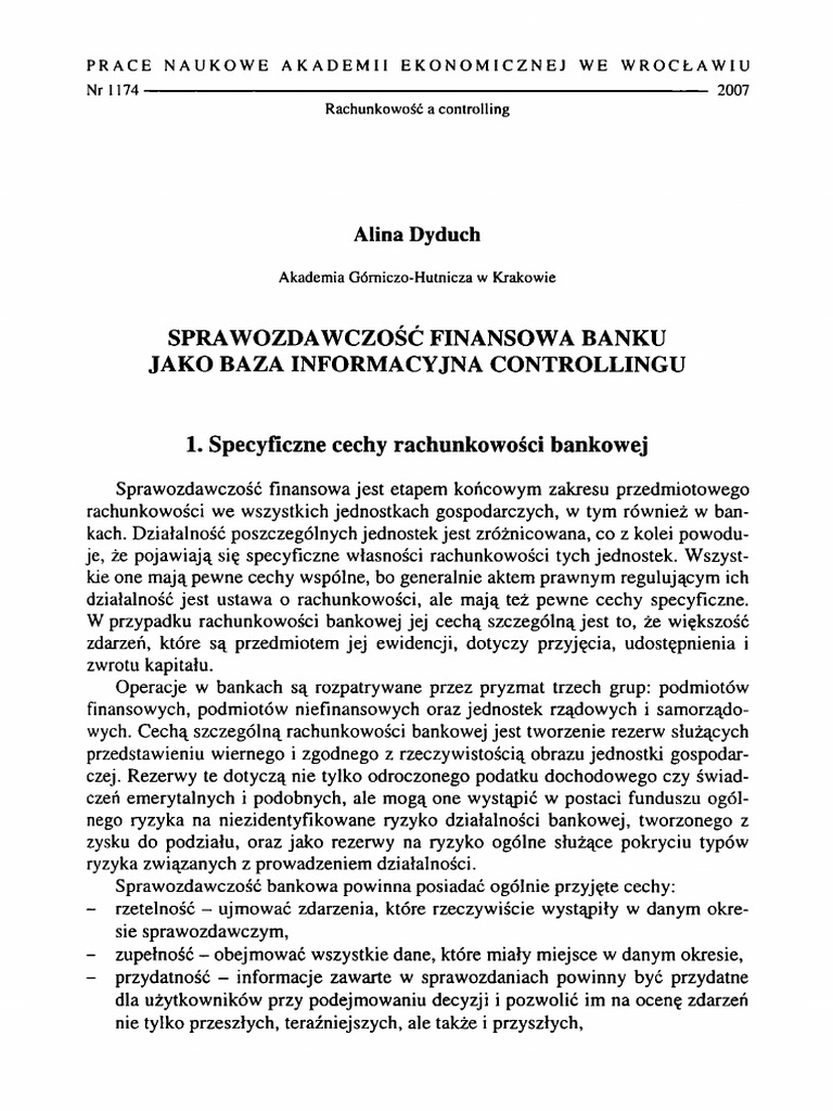 Sprawozdawczosc Finansowa Banku Jako Baza Informac | PDF