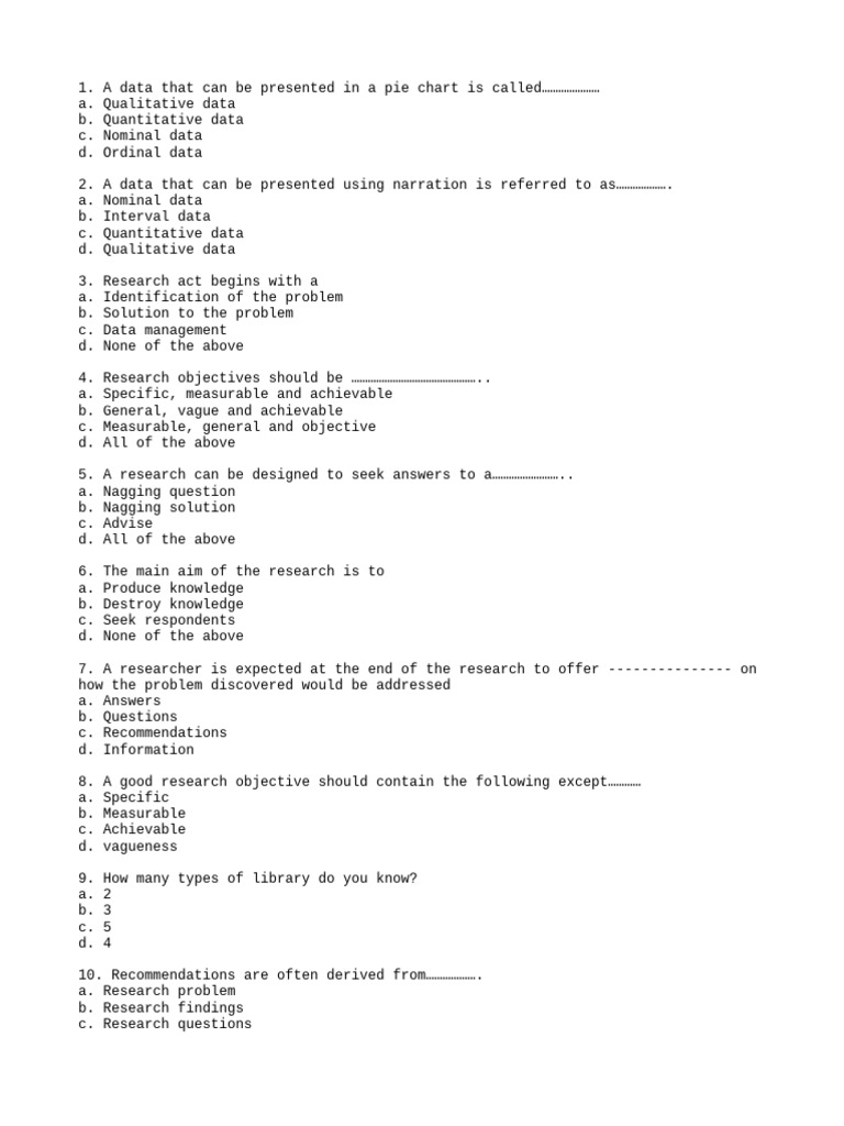 Research Methods and Data Types Quiz | PDF | Sampling (Statistics ...