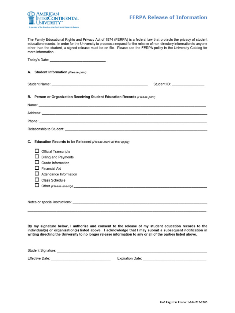 FERPA Student Records Release Form | PDF
