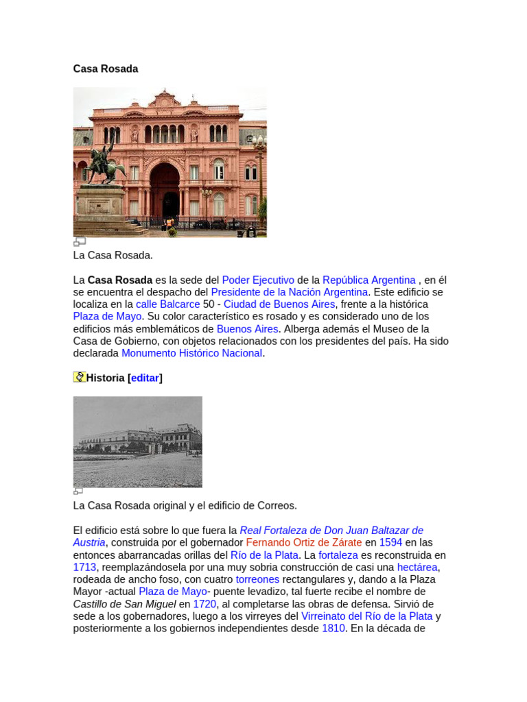 Historia de la Casa Rosada Argentina | PDF