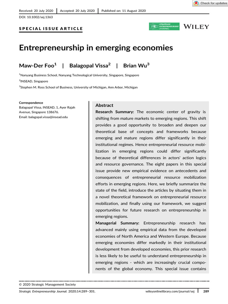 Entrepreneurship in Emerging Economies | PDF | Entrepreneurship ...