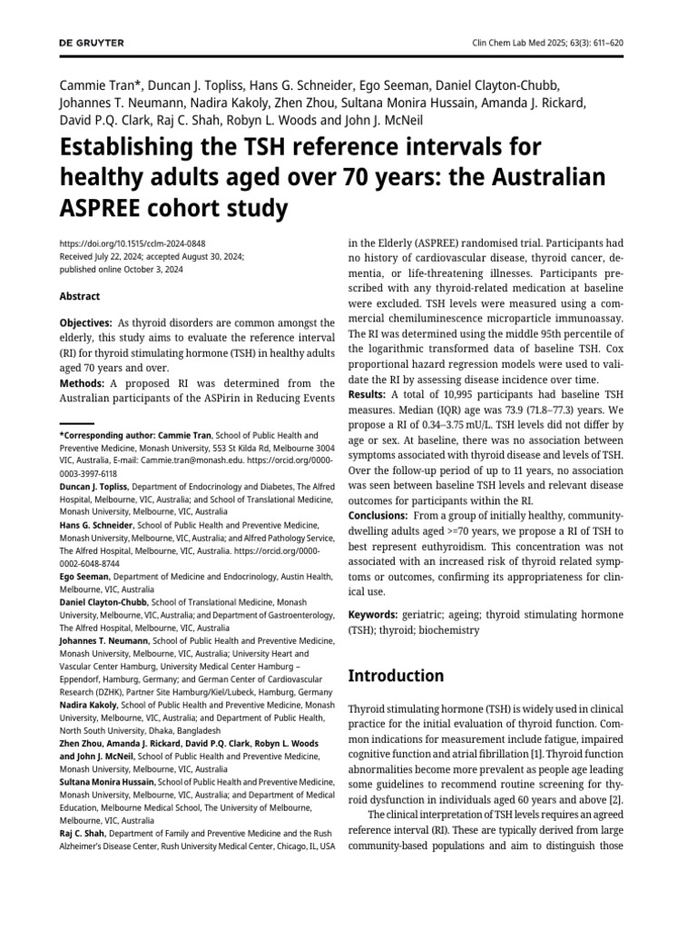 TSH Reference Intervals for Adults 70+ | PDF | Thyroid Stimulating ...