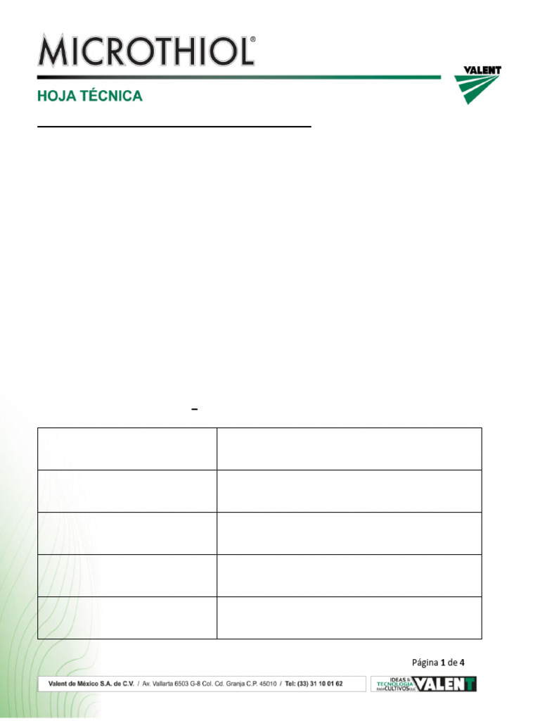 Microthiol 80 WDG: Ficha Técnica | PDF | Agua | Azufre