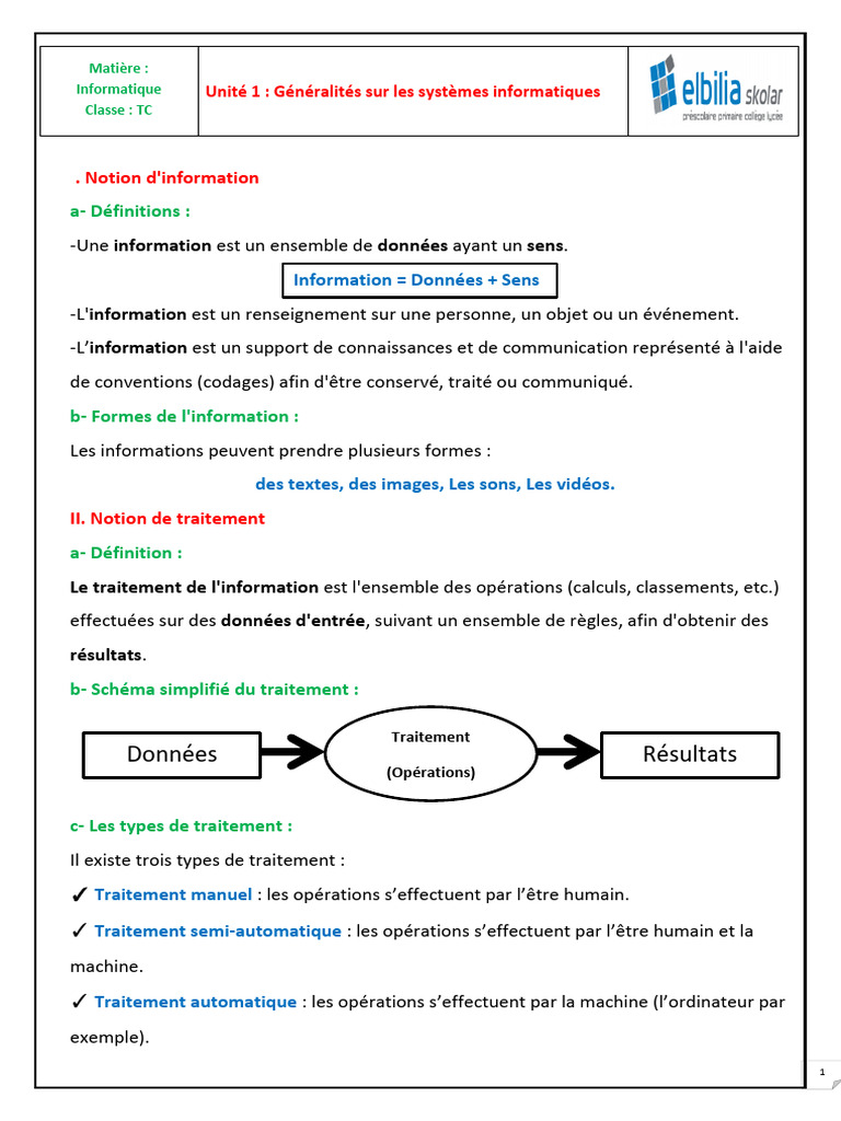 Notions clés sur l'information et l'informatique | PDF | Informatique ...