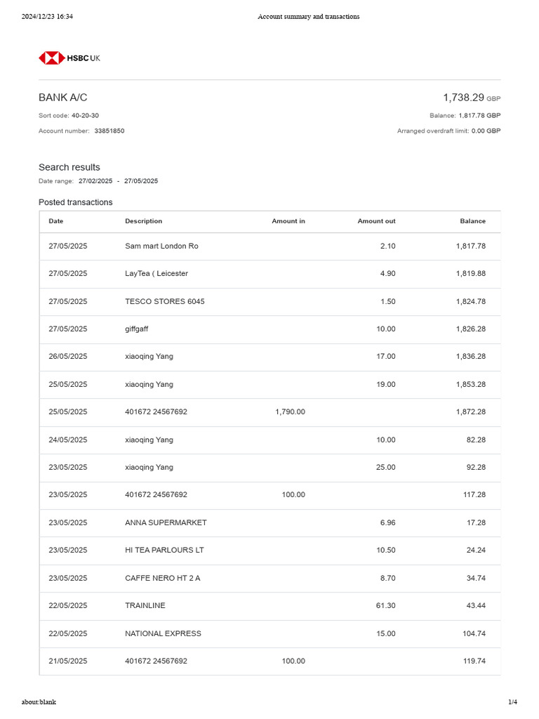 Bank Account Summary and Transactions | PDF | Retailing | Retail Companies