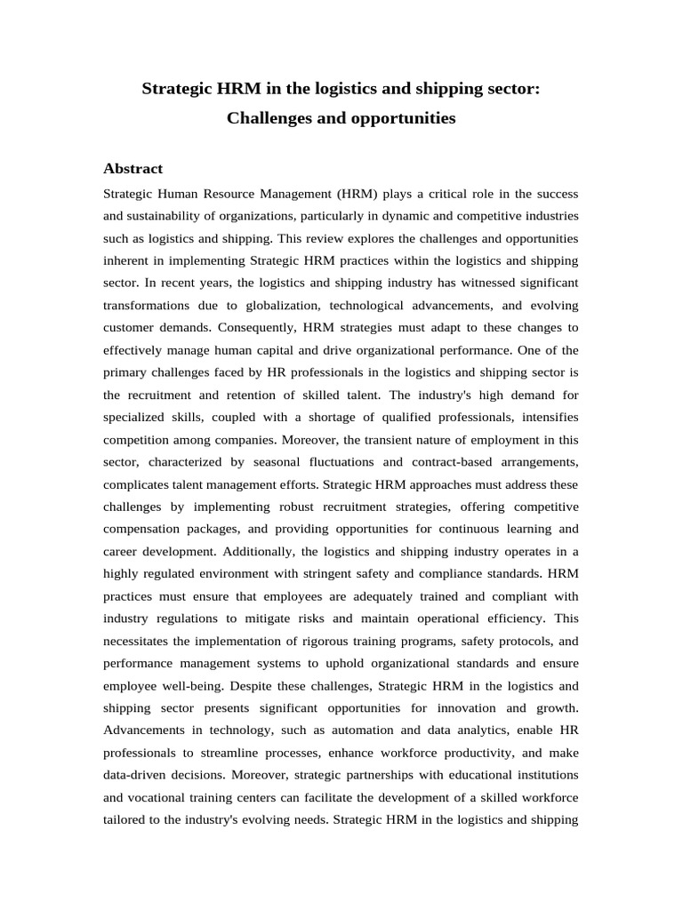Strategic HRM in The Logistics and Shipping Sector | PDF | Human ...
