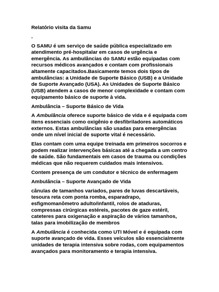 Tipos de Ambulâncias do SAMU | PDF