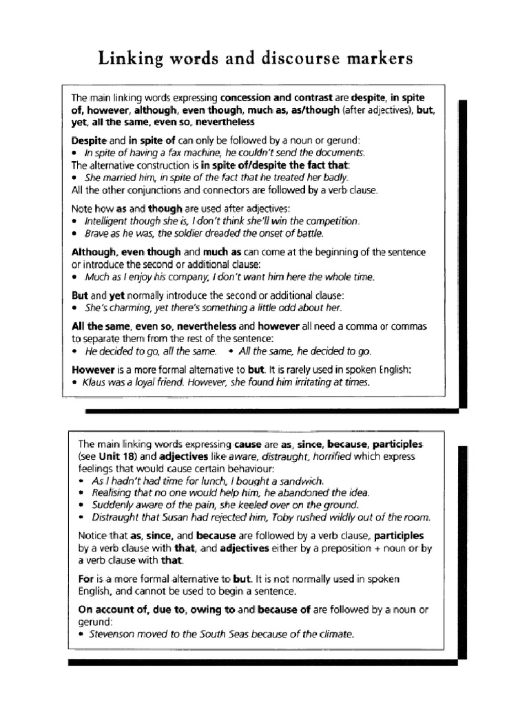 Linking Words - Discourse Markers - Conjunctions | PDF