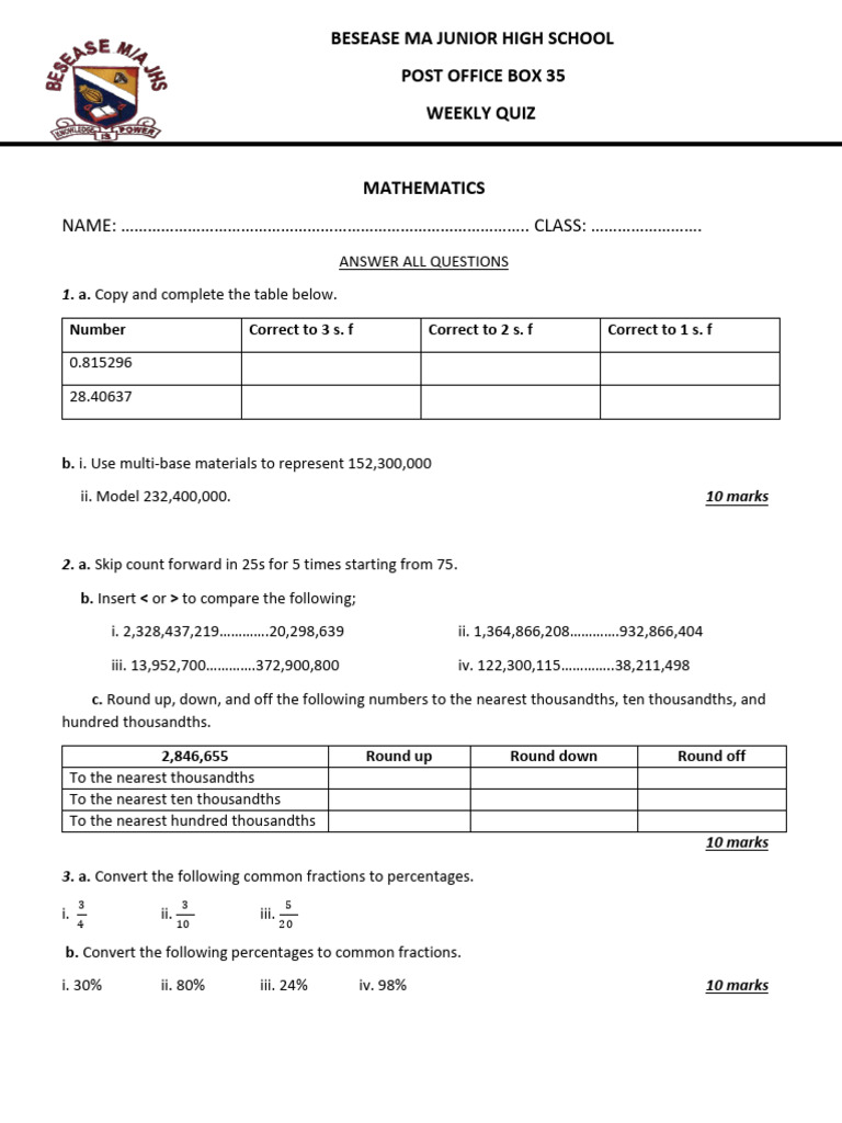 Mathematics Quiz | PDF