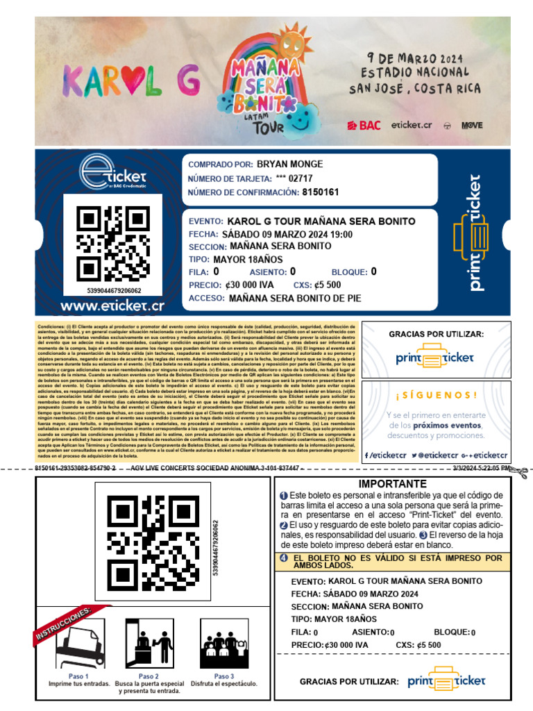 Boleto Personal e Intransferible para Evento | PDF