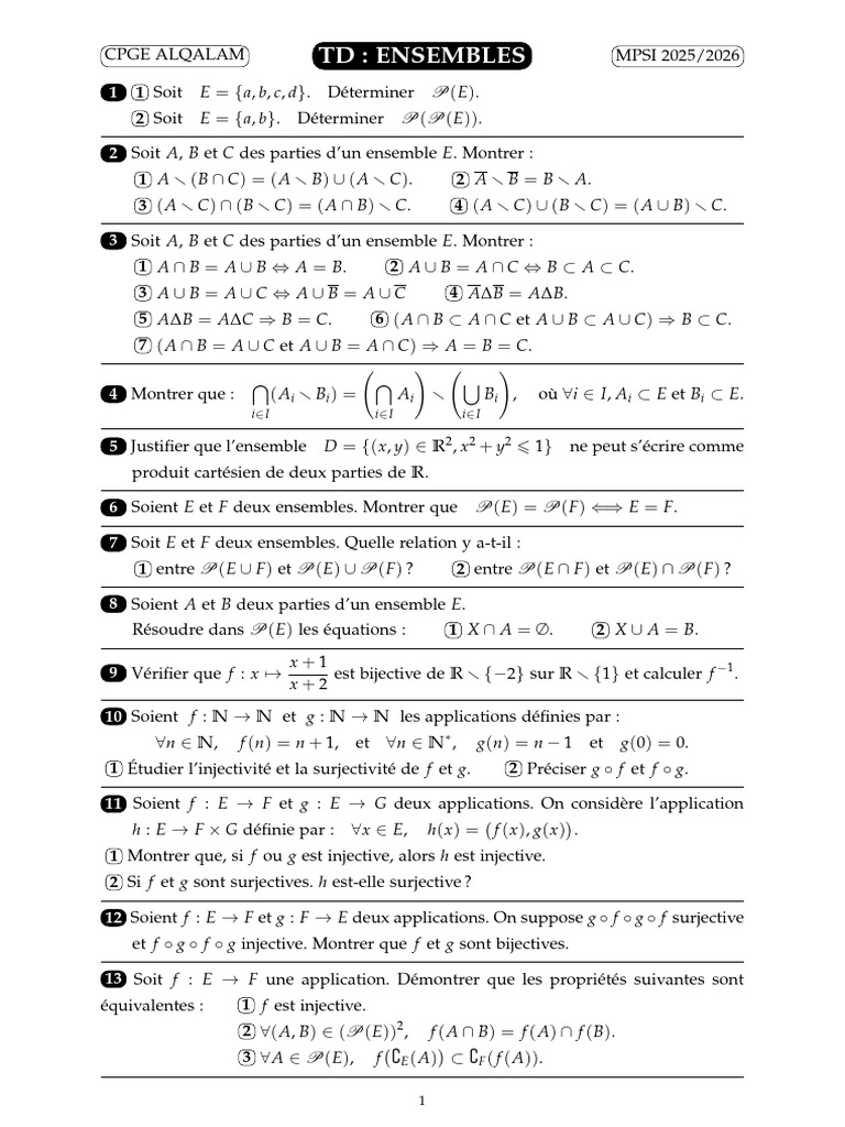 Exercices sur les ensembles et fonctions | PDF | Inclusion ...