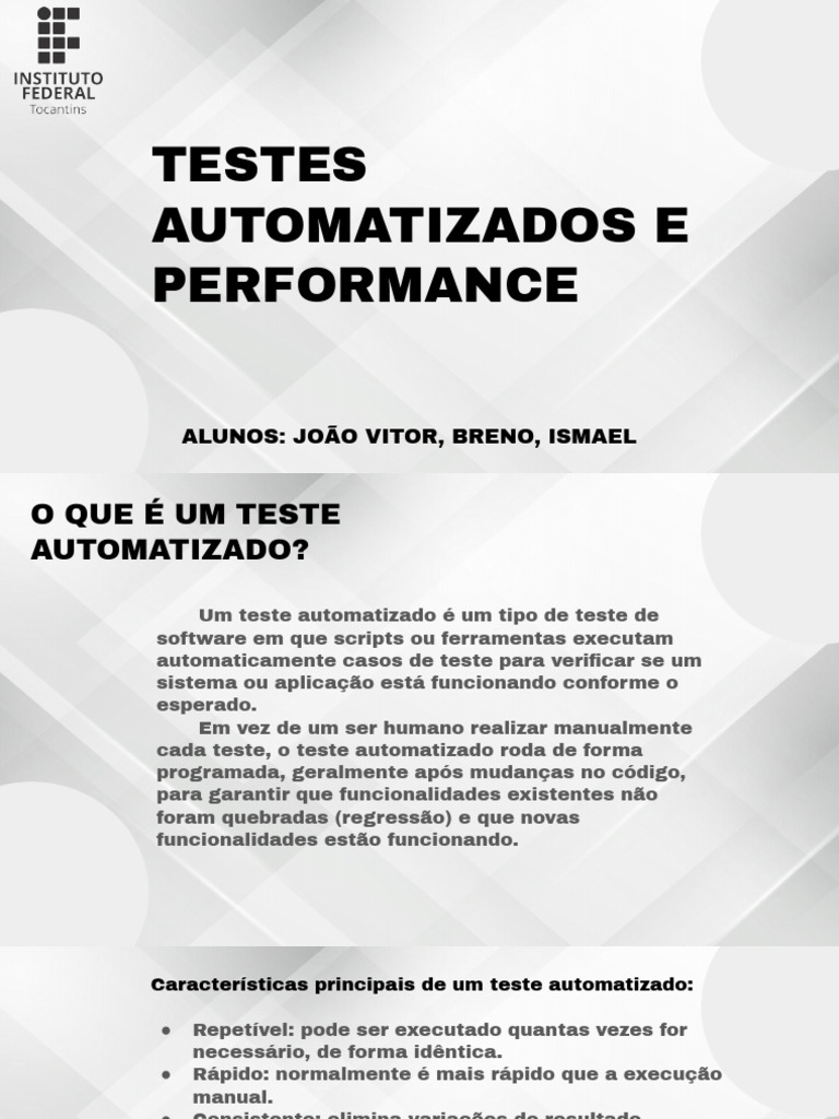 Testes Automatizados e Performance em CI | PDF | Testes de software ...