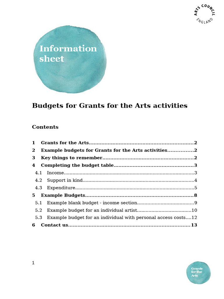 Grants for the Arts Budget Guide | PDF | Budget | Expense
