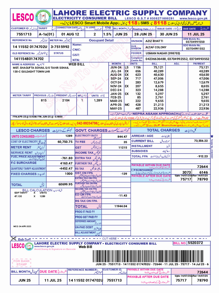 Web Bill Summary for June 2025 | PDF