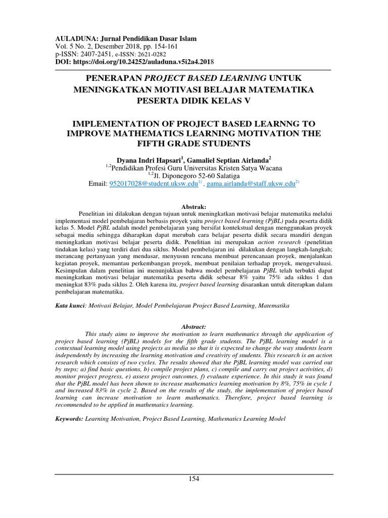 Penerapan Project Based Learning Untuk M Pdf