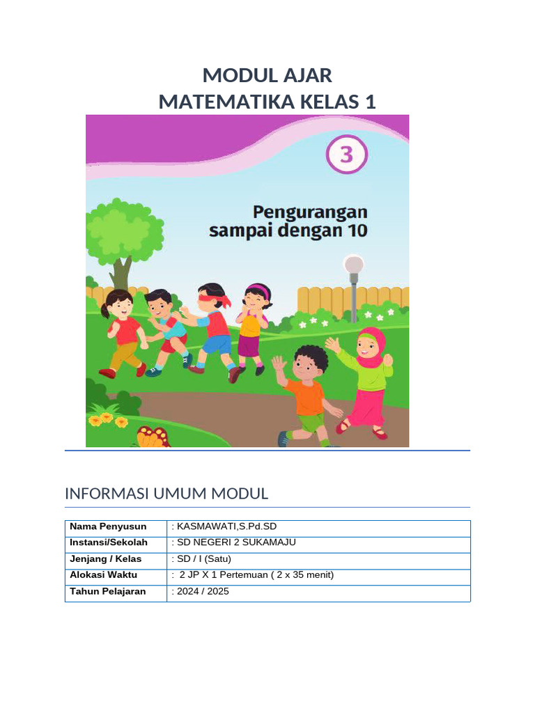 Modul Ajar Matematika Kelas 1 SD | PDF
