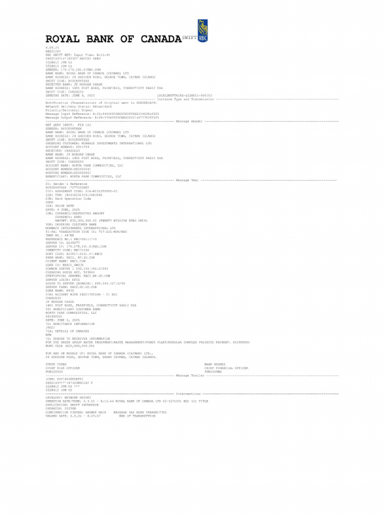 White Screen - RBC Ci - SSB Us - 20M - Swift Net - Bank TR - 250609 ...