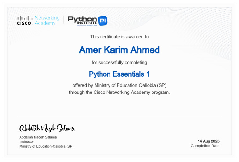 Python Essentials 1 Certificate Amerkarimahmed996 Gmail Com b383a11c ...