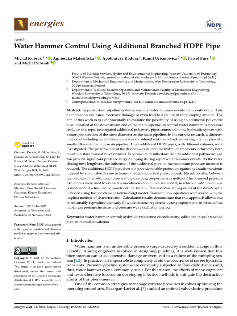 Water Hammer Control Using Additional Branched HDPE | PDF ...