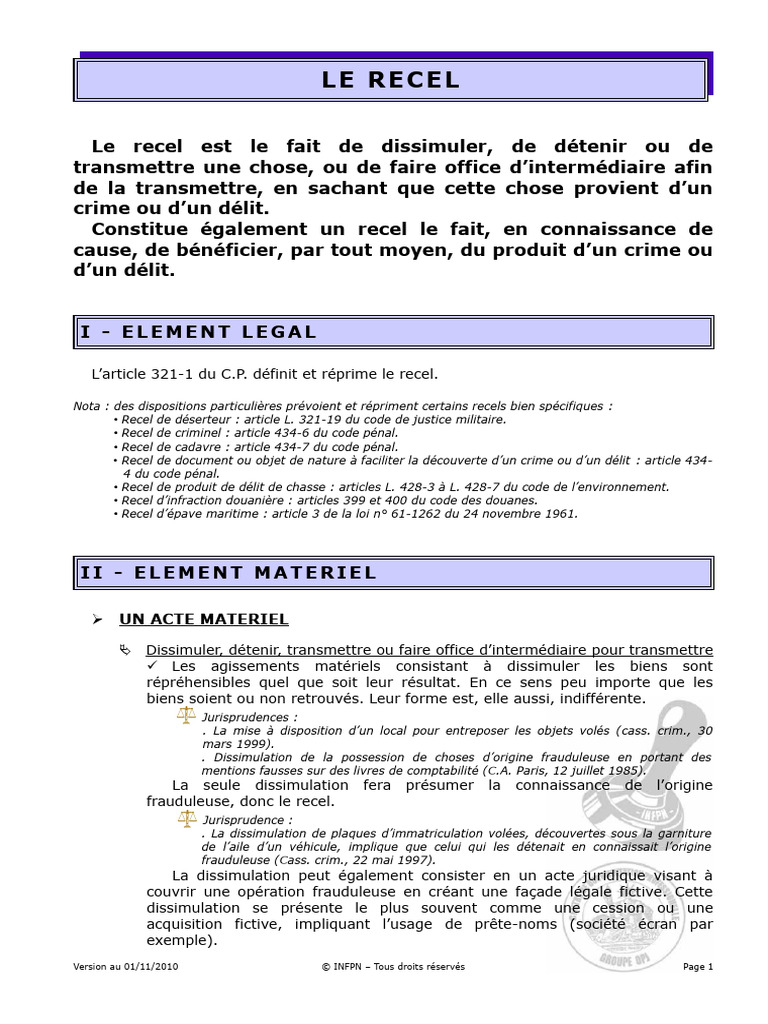 Comprendre le recel : définition et éléments | PDF | Crimes | Crime et ...