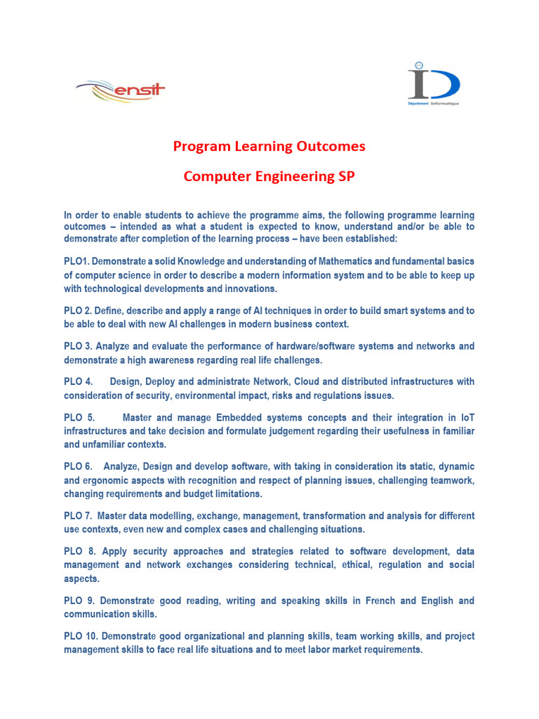 ENSIT Computer Eng Program Learning Outcomes 2021 | PDF