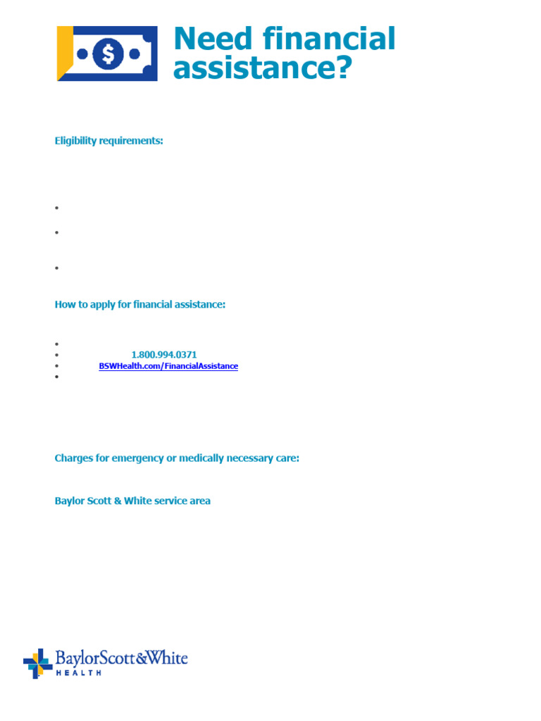 BSWH Financial Assistance Overview | PDF | Health Care | Social Programs