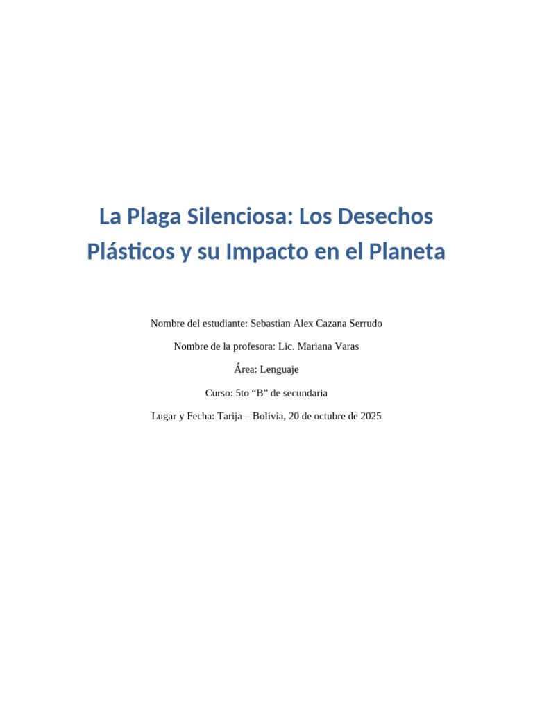 Impacto de los Desechos Plásticos en Bolivia | PDF | El plastico | Residuos