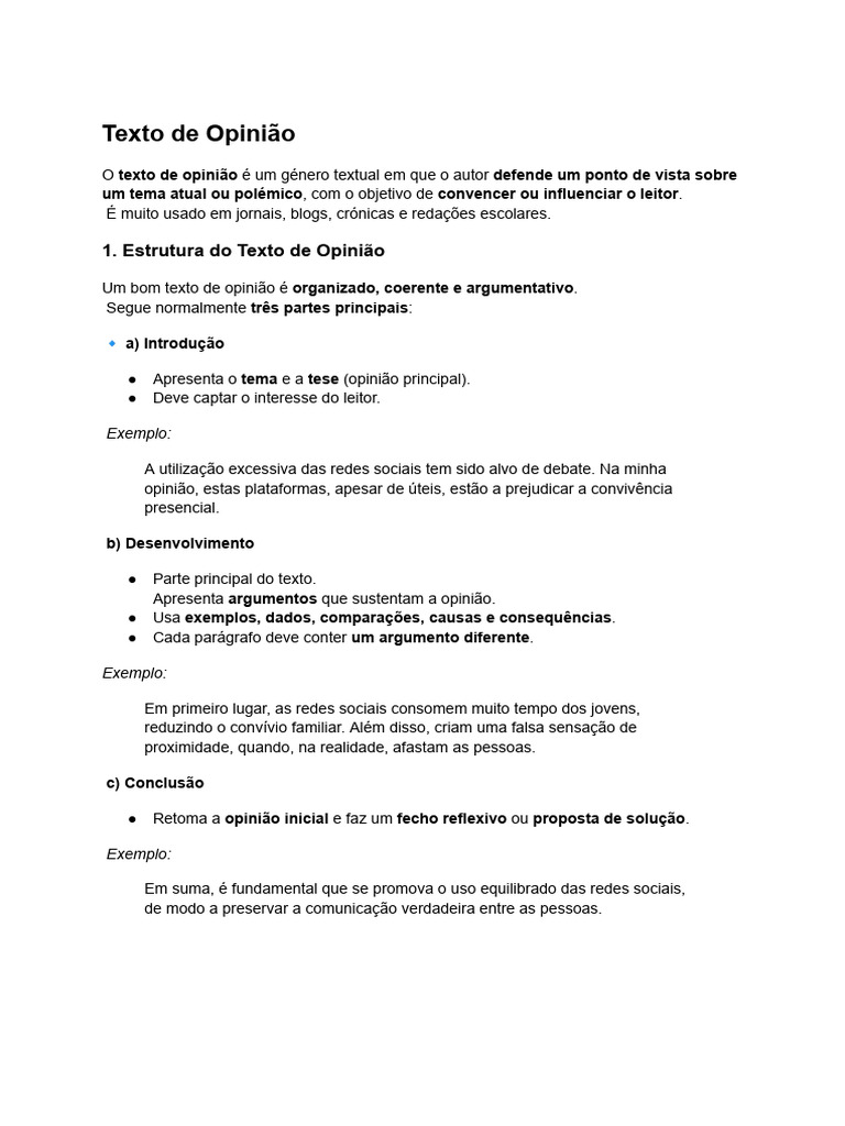 Estrutura do Texto de Opinião | PDF