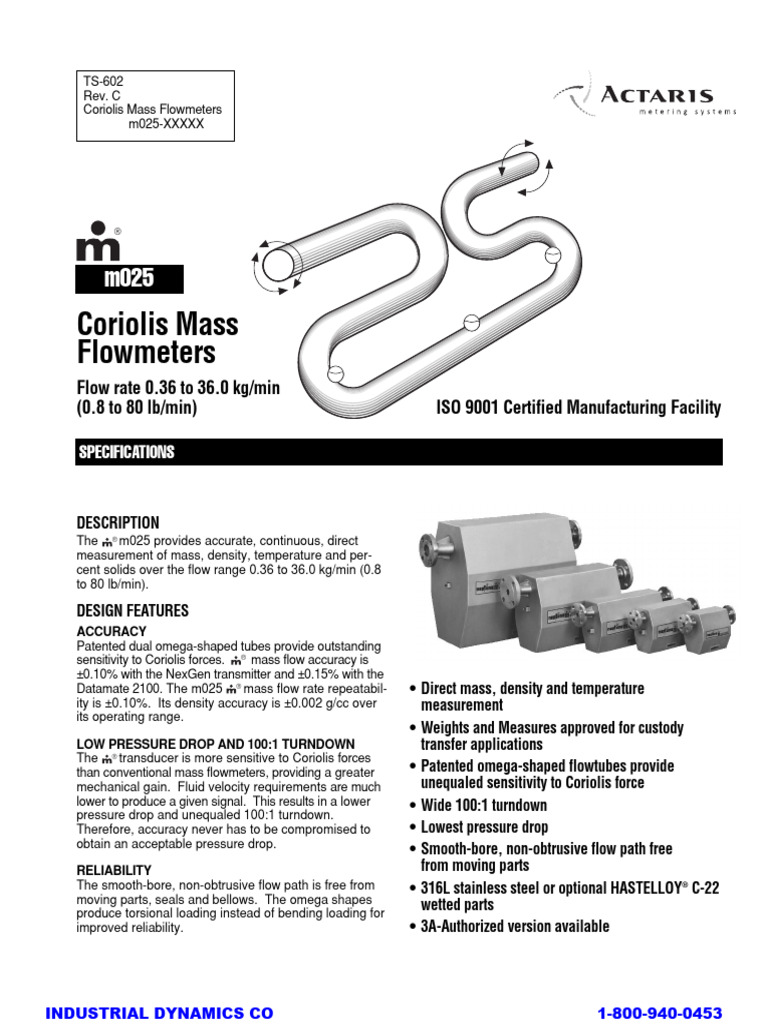 m025 Coriolis Mass Flowmeter Specs | PDF | Flow Measurement | Pressure