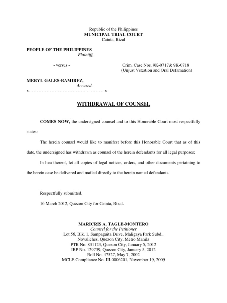 Withdrawal of Counsel in Criminal Case | PDF