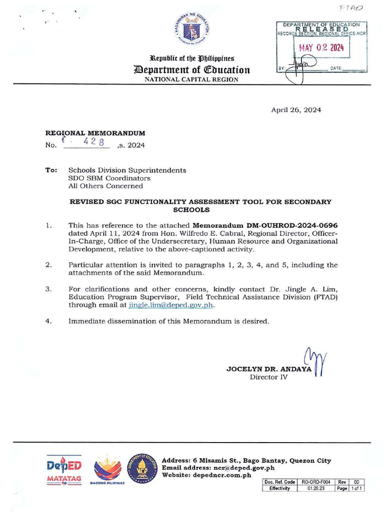 RM No. 428 S. 2024 Revised SGC Functionality Assessment Tool For ...