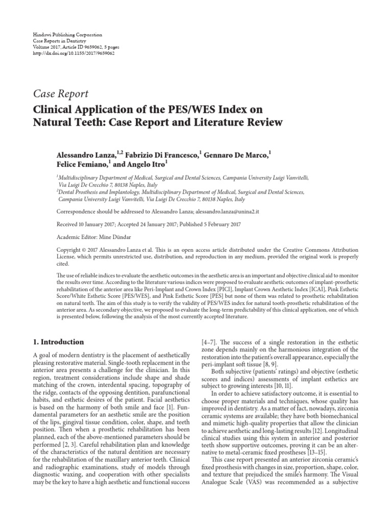 PES/WES Index for Natural Teeth Aesthetics | PDF | Dental Implant ...