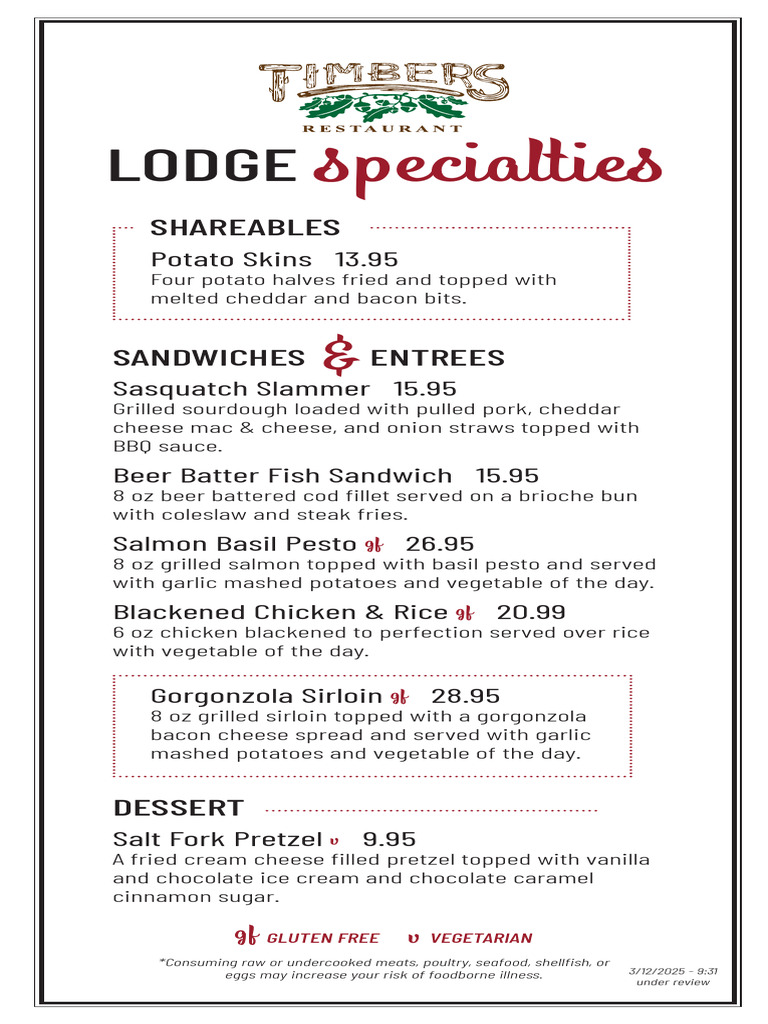 Timbers Lunch Dinner Specials 4.25 Web Version | PDF