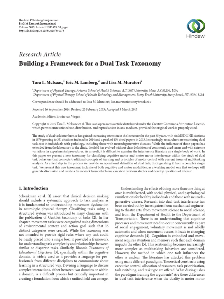 Building A Framework For A Dual Task Taxonomy | PDF | Attention | Cognition
