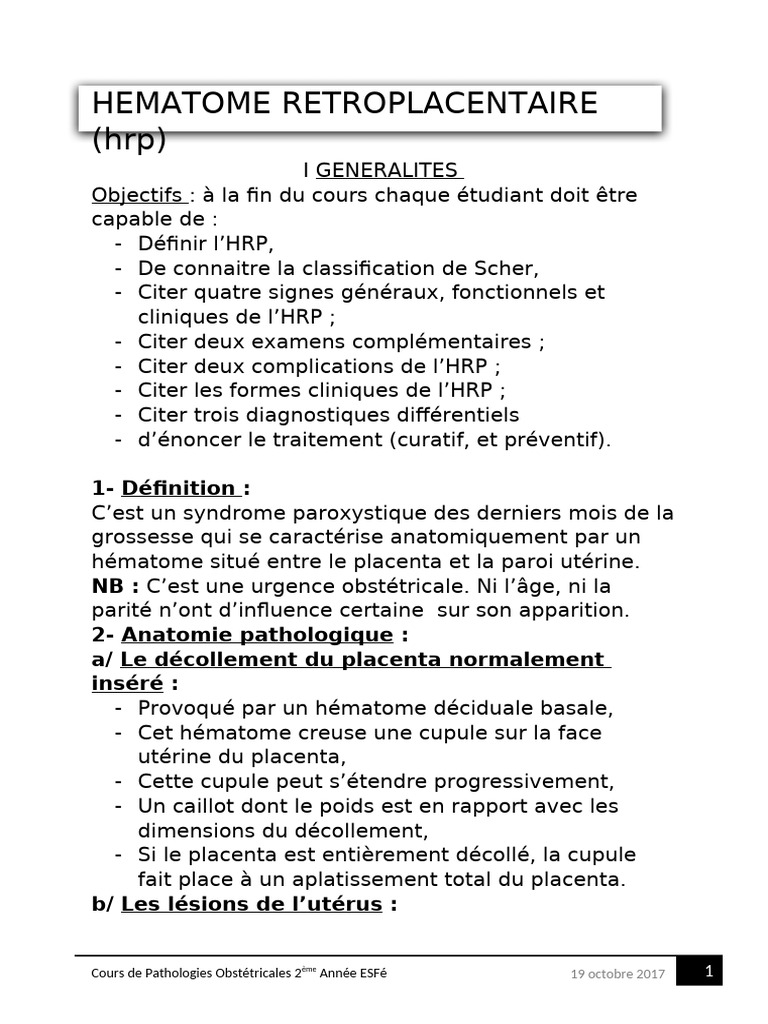 Classification de Sher sur l'HRP | PDF | Utérus | Placenta