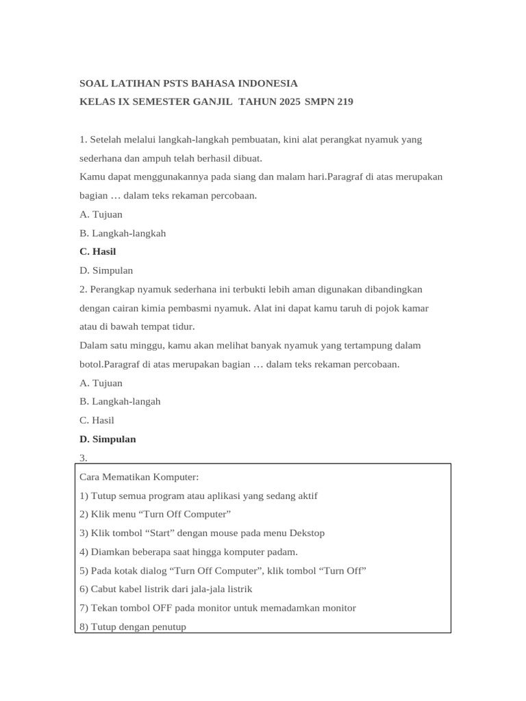 Soal Latihan Bahasa Indonesia Kelas IX | PDF
